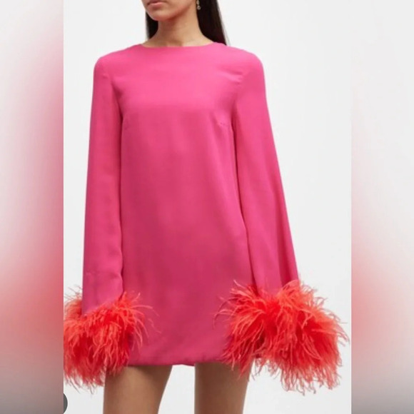 NERVI Penelope Flare-Sleeve Mini Shift Dress w/ Feather Trim - Picture 9 of 9